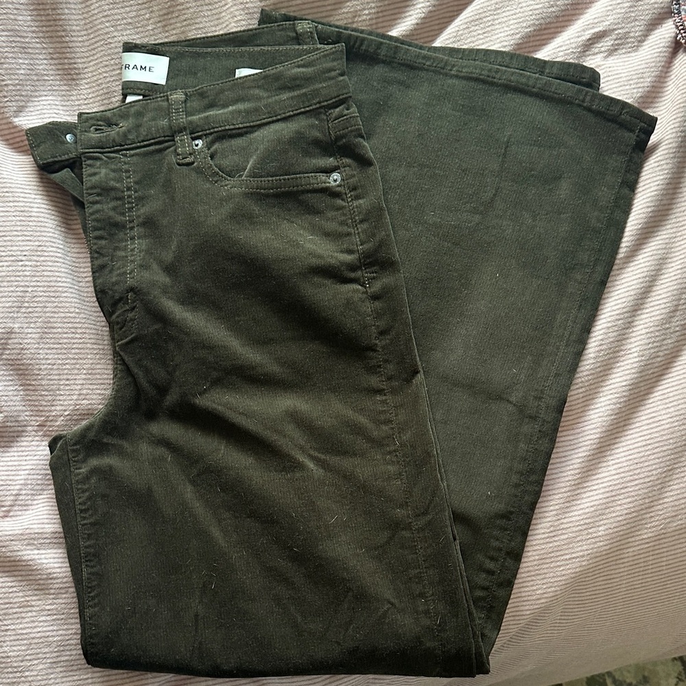 Frame Denim Women’s Dark Olive Green Corduroy Bootcut Jeans